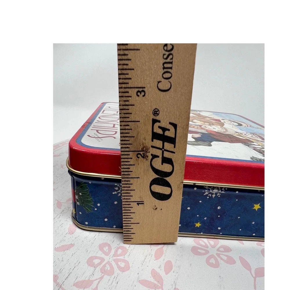 MARY ENGELBREIT Decorative‎ Tin Blue Red Friendship Sledding Winter Scene Box